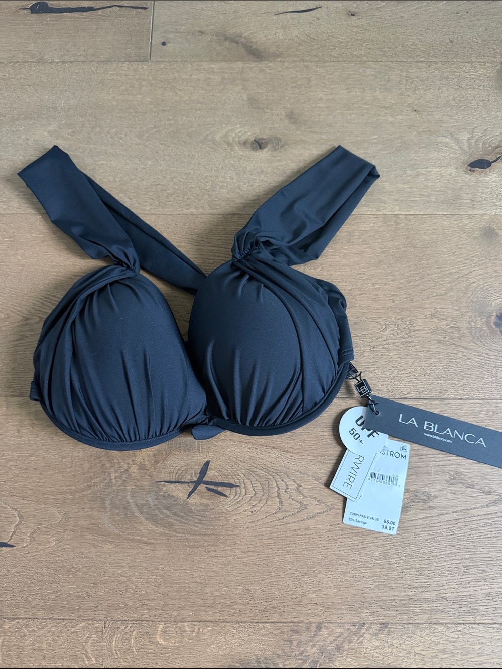 La Blanca Black Ruched Bikini Top with Wide Shoulder Straps